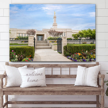 Monticello Temple Summer Flowers Canvas Wall Art - Jesus Christ Picture - Canvas Christian Wall Art
