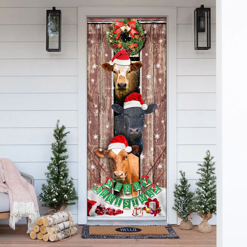 Moo-ry Christmas Cow Door Cover - Christmas Outdoor Decoration