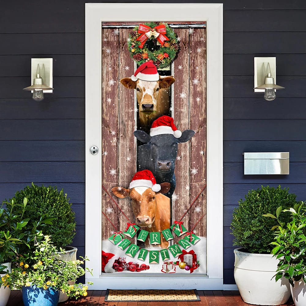 Moo-ry Christmas Cow Door Cover - Christmas Outdoor Decoration