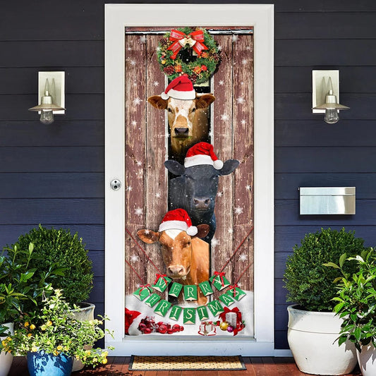 Moo-ry Christmas Cow Door Cover - Christmas Outdoor Decoration