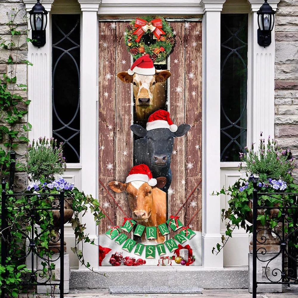 Moo-ry Christmas Cow Door Cover - Christmas Outdoor Decoration