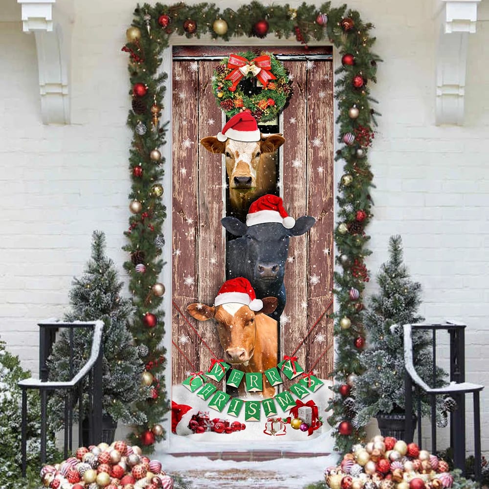 Moo-ry Christmas Cow Door Cover - Christmas Outdoor Decoration