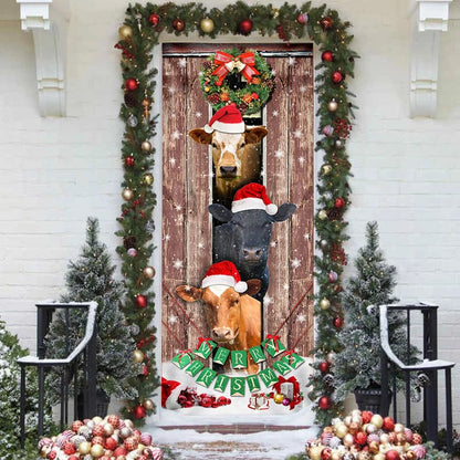 Moo-ry Christmas Cow Door Cover - Christmas Outdoor Decoration
