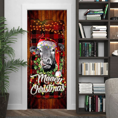 Mooey Christmas Angus Cow Door Cover - Christmas Door Cover Decorations - Christmas Outdoor Decoration