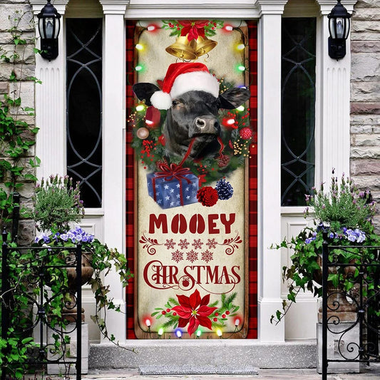 Mooey Christmas Cattle Farm Door Cover - Christmas Door Cover Decorations - Christmas Outdoor Decoration