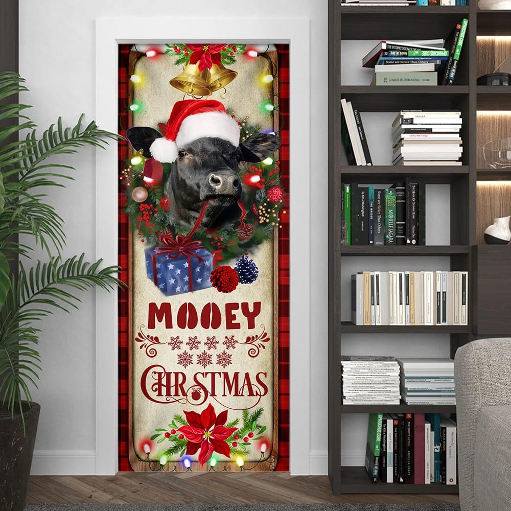 Mooey Christmas Cattle Farm Door Cover - Christmas Door Cover Decorations - Christmas Outdoor Decoration