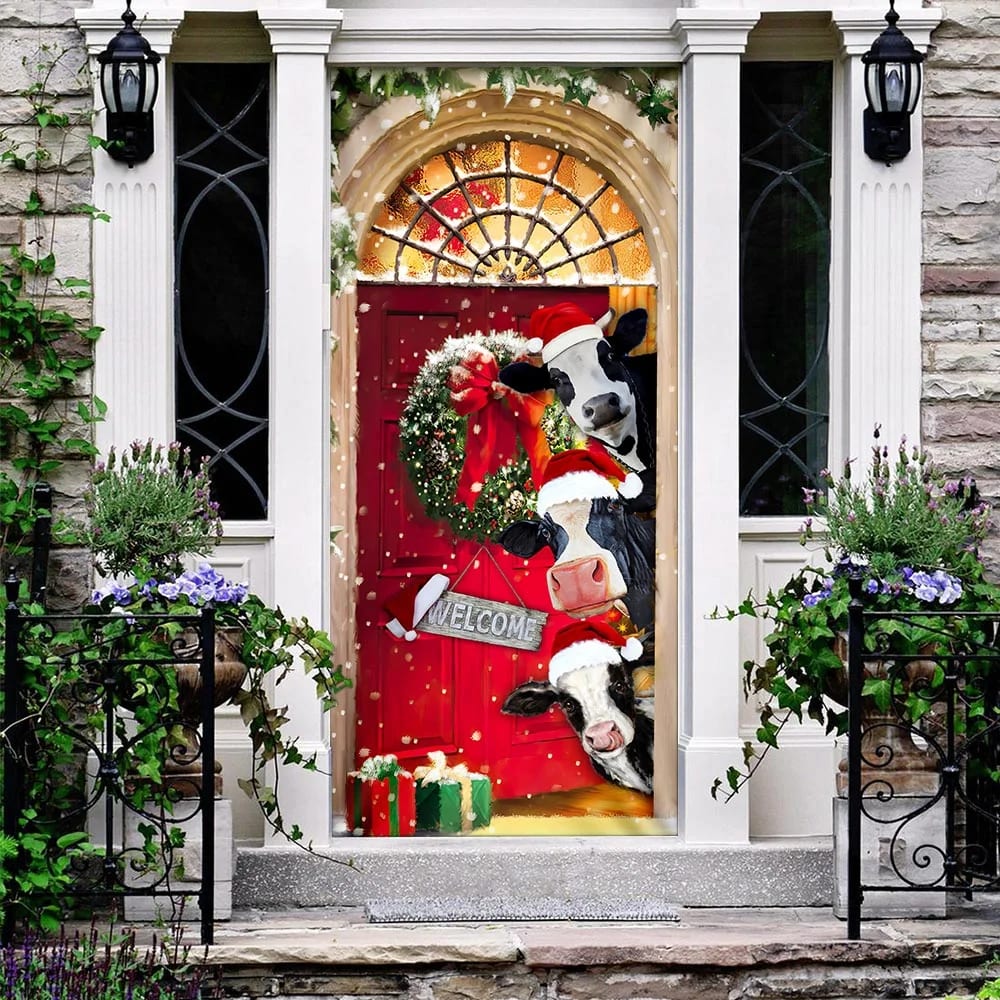 Mooey Christmas Cow Cattle Door Cover - Christmas Door Cover Decorations - Christmas Outdoor Decoration