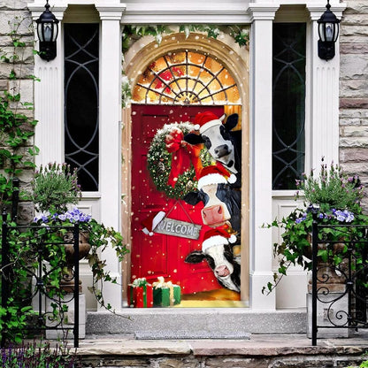 Mooey Christmas Cow Cattle Door Cover - Christmas Door Cover Decorations - Christmas Outdoor Decoration