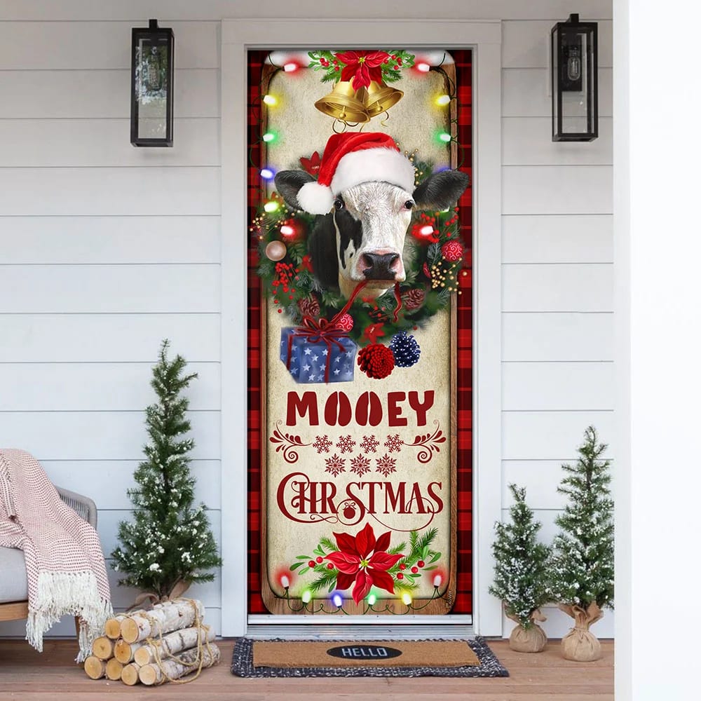 Mooey Christmas Cow Door Cover - Christmas Door Cover Decorations - Christmas Outdoor Decoration