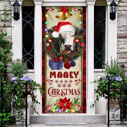 Mooey Christmas Cow Door Cover - Christmas Door Cover Decorations - Christmas Outdoor Decoration