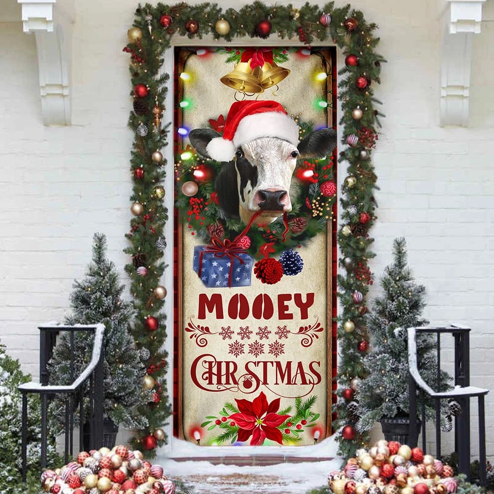 Mooey Christmas Cow Door Cover - Christmas Door Cover Decorations - Christmas Outdoor Decoration