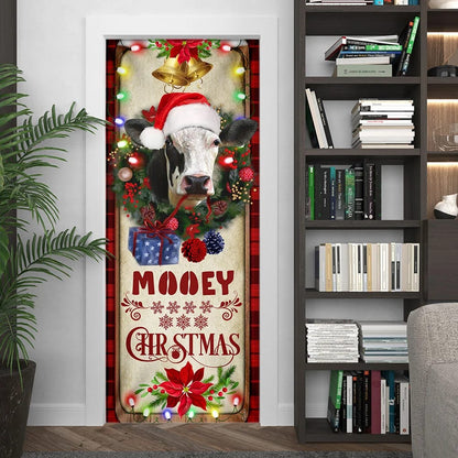 Mooey Christmas Cow Door Cover - Christmas Door Cover Decorations - Christmas Outdoor Decoration