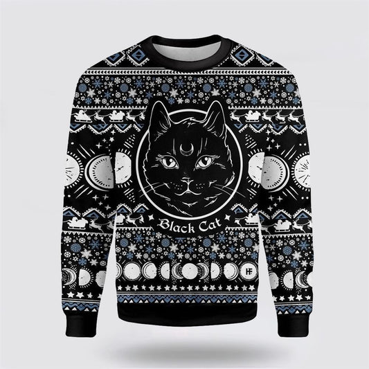 Moon Phase Cute Cat Christmas Wicca Ugly Christmas Sweater For Men And Women, Best Gift For Christmas, Christmas Fashion Winter