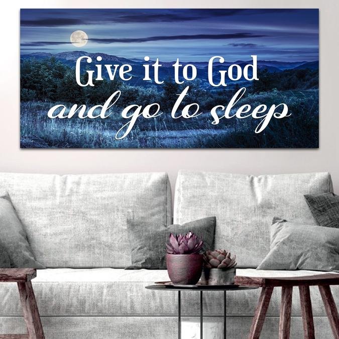 Moonlight Give It To God And Go To Sleep Sign, Wall Art & Decor - Christian Canvas Wall Art