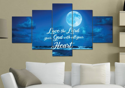 Moonlight Love The Lord Your God Wall Art - Christian Canvas Wall Art