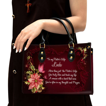 More Than Just The Pastor's Wife Flower And Butterfly Personalized Leather Handbag With Handle