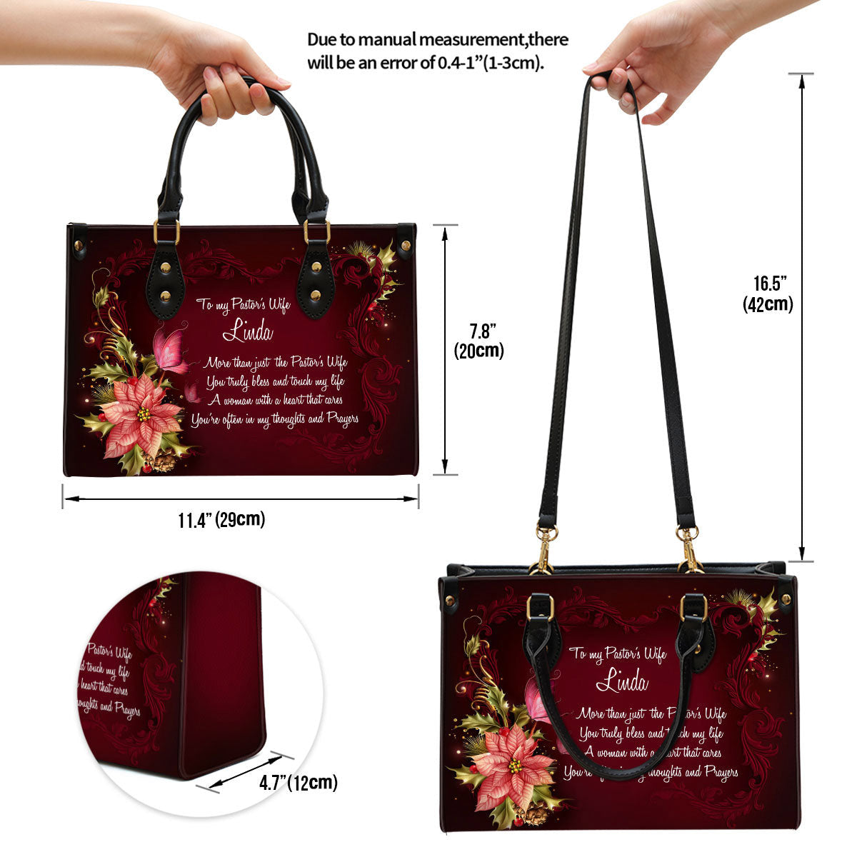 More Than Just The Pastor's Wife Flower And Butterfly Personalized Leather Handbag With Handle