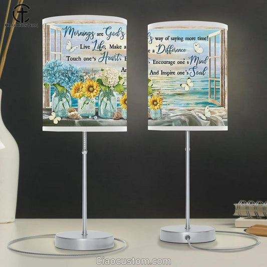 Mornings Are God's Way Of Saying More Time Beach Flower Butterfly Large Table Lamp - Christian Table Lamp Prints - Religious Table Lamp Art