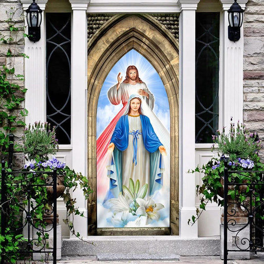Mother Mary And Jesus Christ Door Cover - Religious Door Decorations - Christian Home Decor
