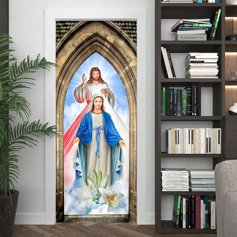 Mother Mary And Jesus Christ Door Cover - Religious Door Decorations - Christian Home Decor