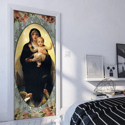 Mother Mary With Jesus Door Cover - Religious Door Decorations - Christian Home Decor