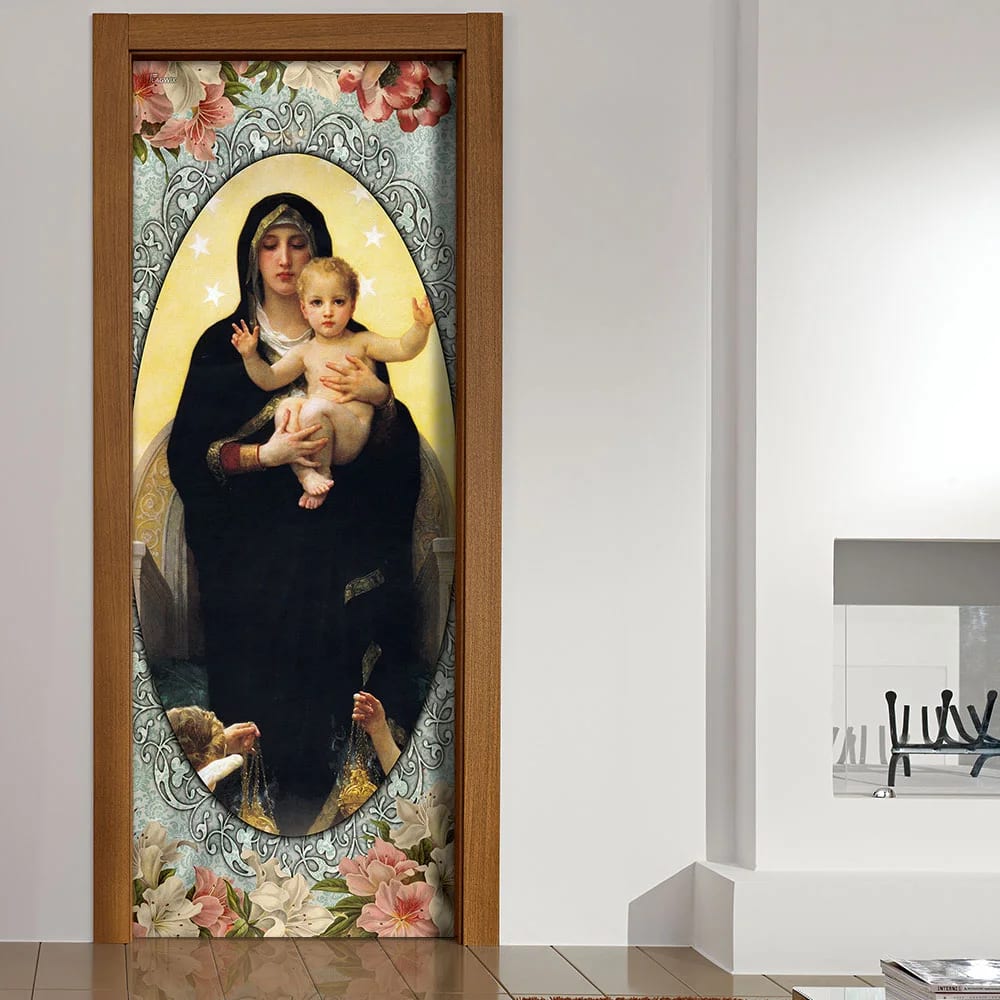 Mother Mary With Jesus Door Cover - Religious Door Decorations - Christian Home Decor