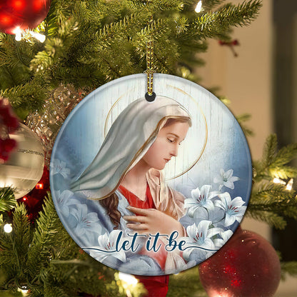 Mother Of Jesus Our Lady With Lily Flowers Ceramic Circle Ornament - Decorative Ornament - Christmas Ornament