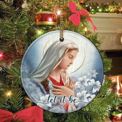 Mother Of Jesus Our Lady With Lily Flowers Ceramic Circle Ornament - Decorative Ornament - Christmas Ornament