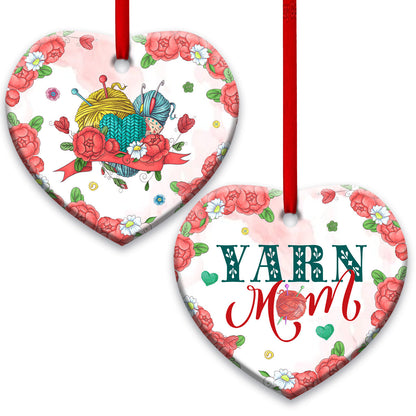 Mother Yarn Mom Heart Ceramic Ornament - Christmas Ornament - Christmas Gift