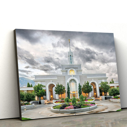 Mount Timpanogos Temple Cloudy Sky Canvas Wall Art - Jesus Christ Picture - Canvas Christian Wall Art
