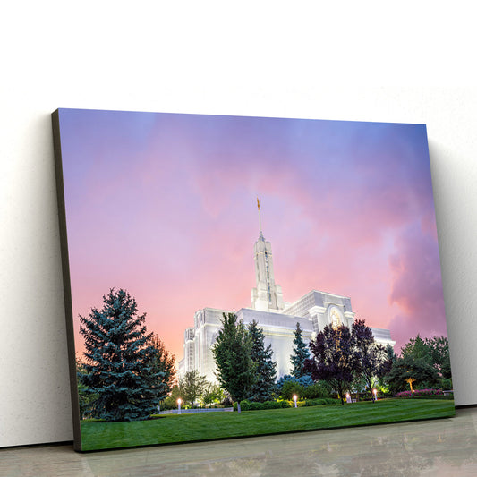 Mount Timpanogos Temple Rose Colored Night Canvas Wall Art - Jesus Christ Picture - Canvas Christian Wall Art