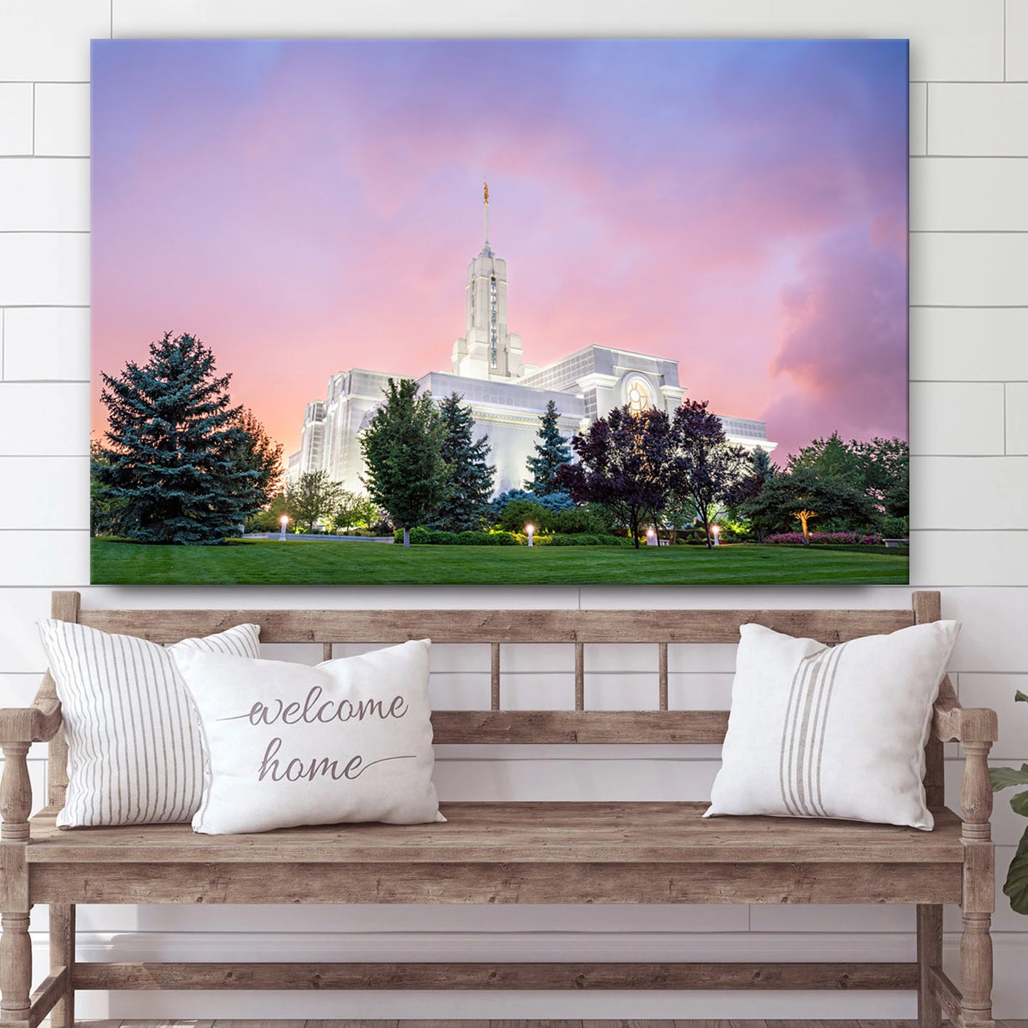 Mount Timpanogos Temple Rose Colored Night Canvas Wall Art - Jesus Christ Picture - Canvas Christian Wall Art
