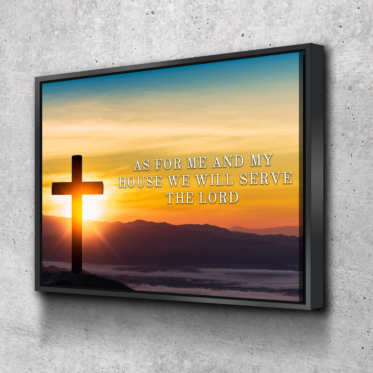 Mountain Cross As For Me And My House We Will Serve The Lord Wall Art - Christian Canvas Wall Art