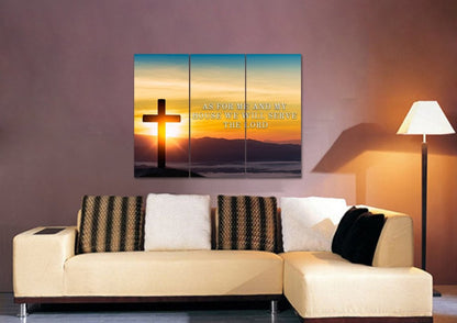 Mountain Cross As For Me And My House We Will Serve The Lord Wall Art - Christian Canvas Wall Art