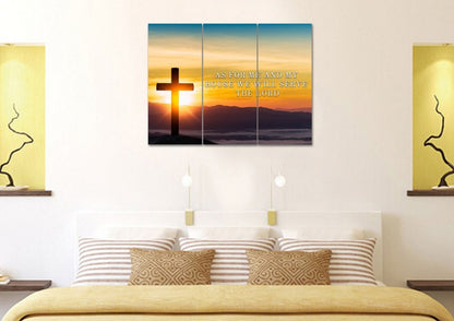 Mountain Cross As For Me And My House We Will Serve The Lord Wall Art - Christian Canvas Wall Art