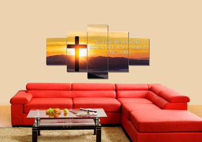 Mountain Cross As For Me And My House We Will Serve The Lord Wall Art - Christian Canvas Wall Art