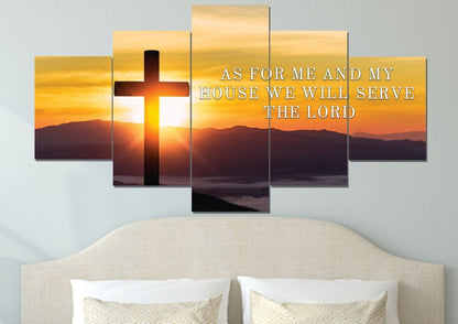 Mountain Cross As For Me And My House We Will Serve The Lord Wall Art - Christian Canvas Wall Art