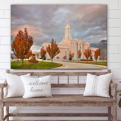 Mt Timpanogos Temple Autumn Trees Canvas Wall Art - Jesus Christ Picture - Canvas Christian Wall Art