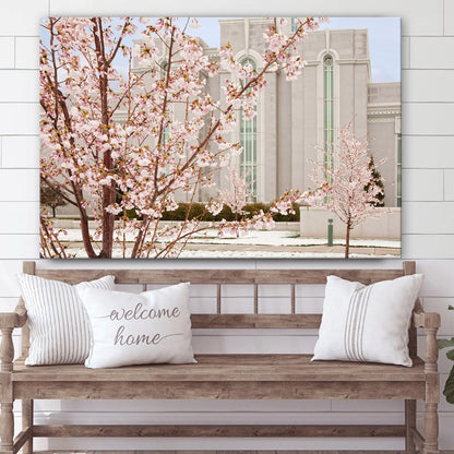 Mt Timpanogos Temple Cherry Blossoms Canvas Wall Art - Jesus Christ Picture - Canvas Christian Wall Art