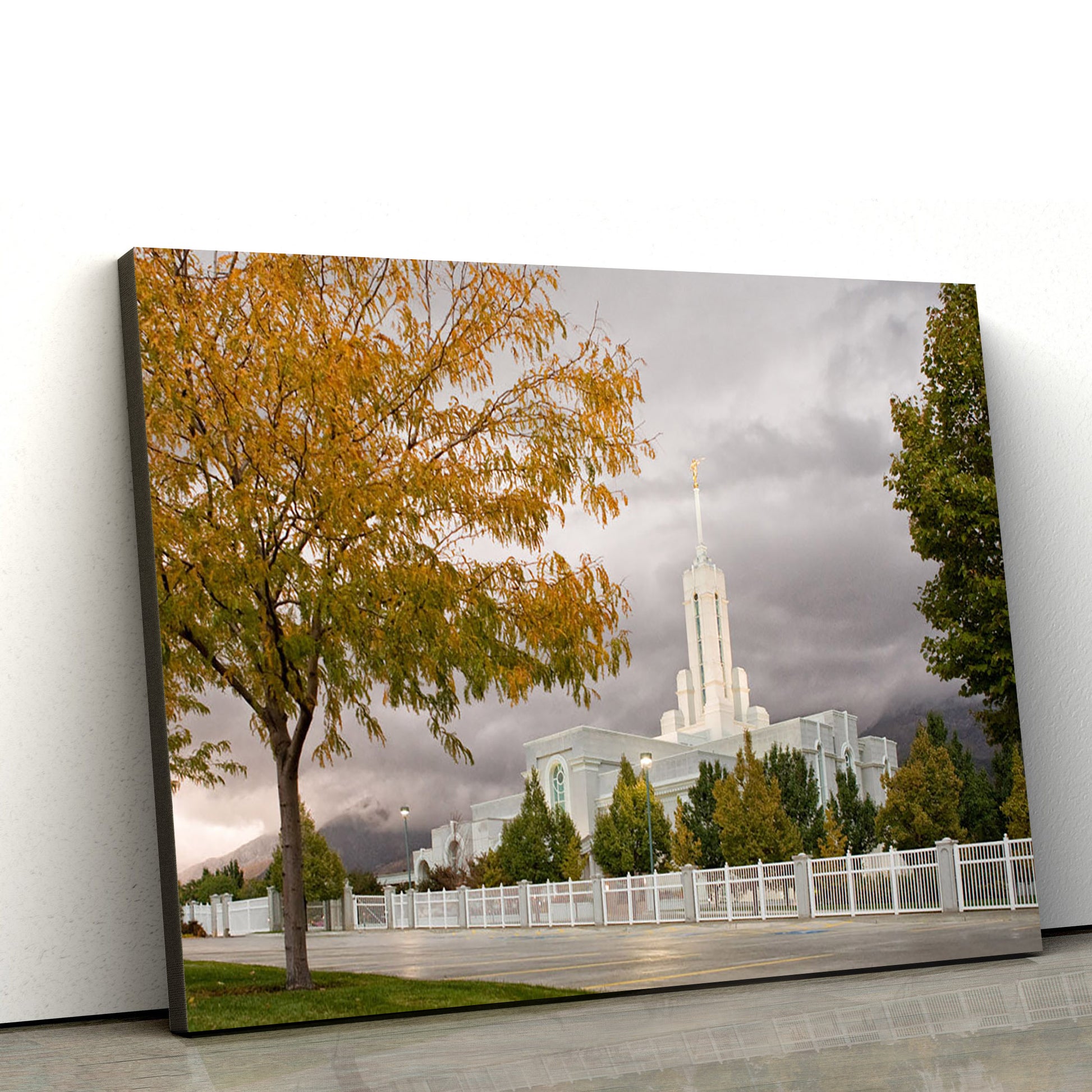 Mt Timpanogos Temple Fall Yellow Trees Canvas Wall Art - Jesus Christ Picture - Canvas Christian Wall Art