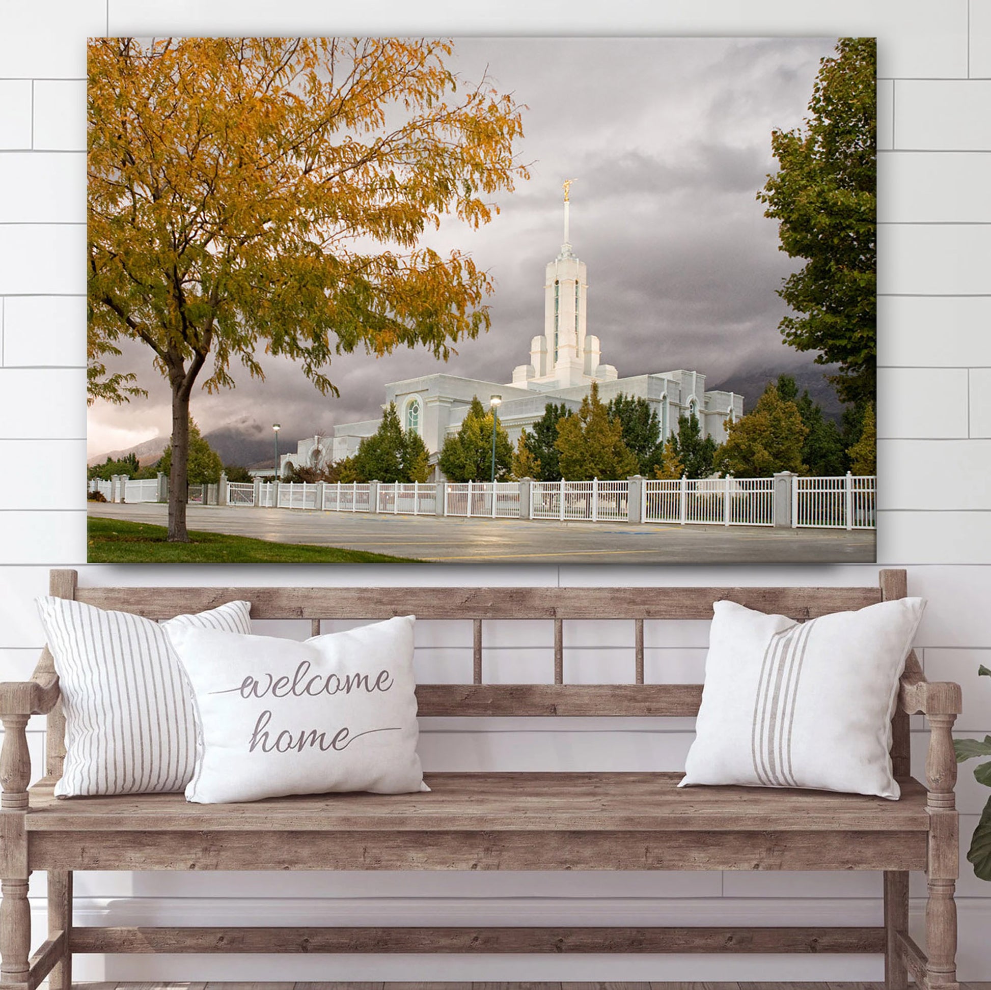 Mt Timpanogos Temple Fall Yellow Trees Canvas Wall Art - Jesus Christ Picture - Canvas Christian Wall Art