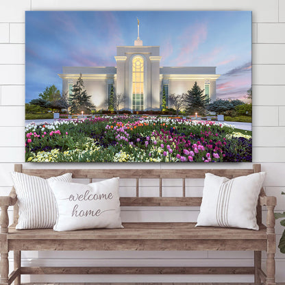 Mt Timpanogos Temple First Blossom Canvas Wall Art - Jesus Christ Picture - Canvas Christian Wall Art