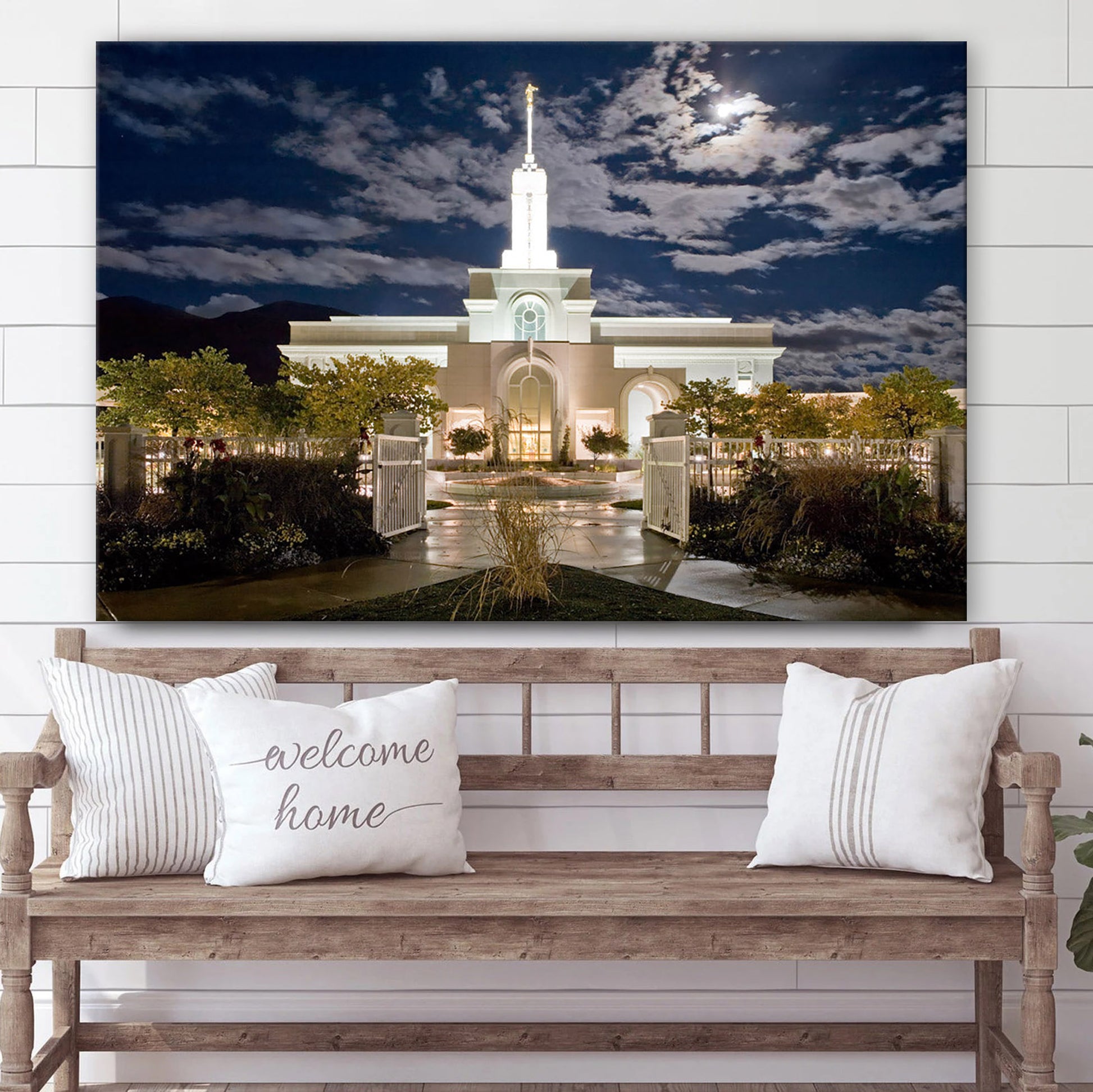 Mt Timpanogos Temple Moonlight Canvas Wall Art - Jesus Christ Picture - Canvas Christian Wall Art