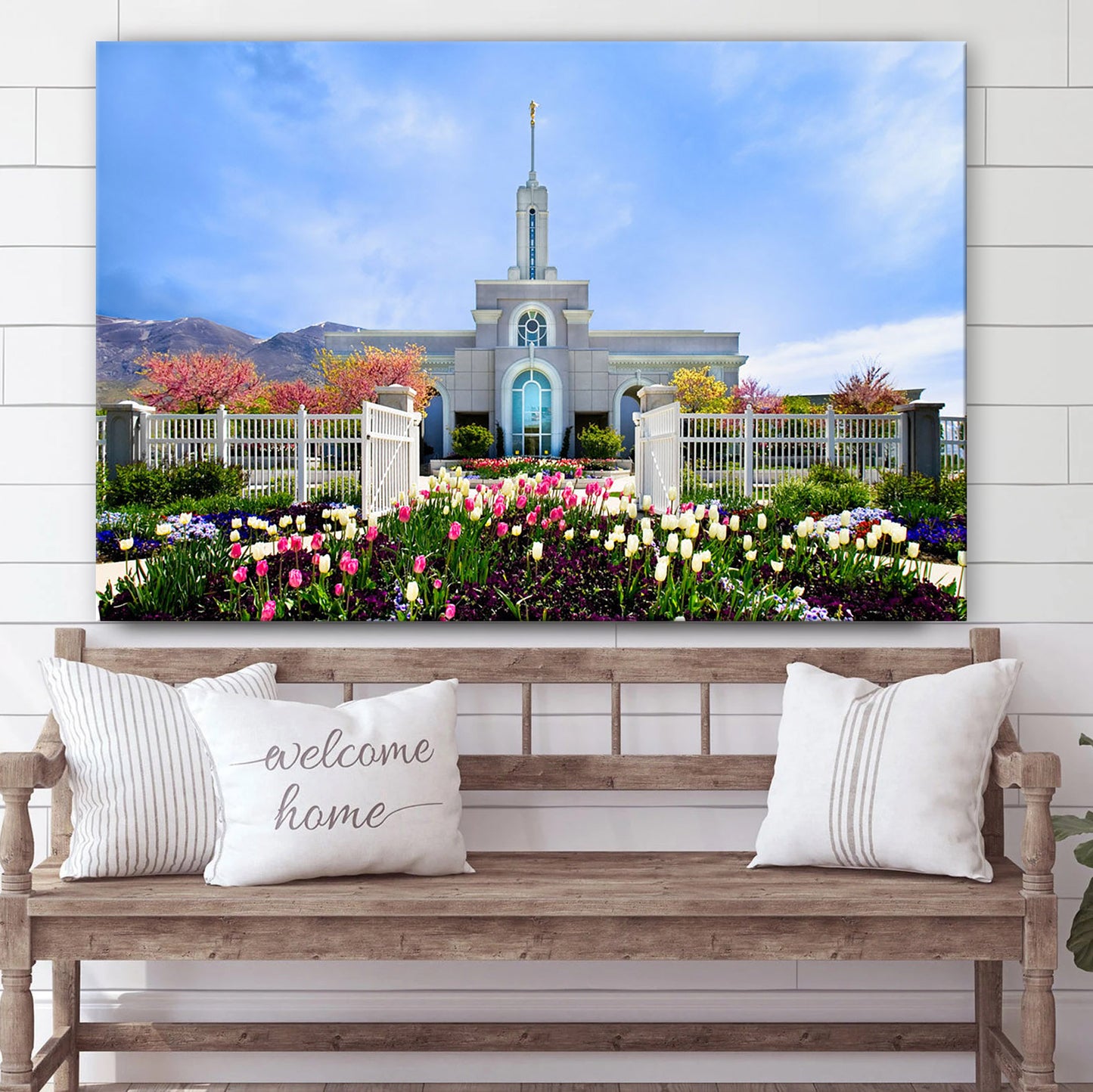 Mt Timpanogos Temple Spring Tulips Canvas Wall Art - Jesus Christ Picture - Canvas Christian Wall Art