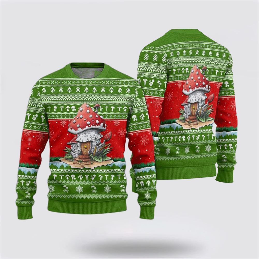 Mushrooms Green Pattern Ugly Christmas Sweater, Farm Sweater, Christmas Gift, Best Winter Outfit Christmas
