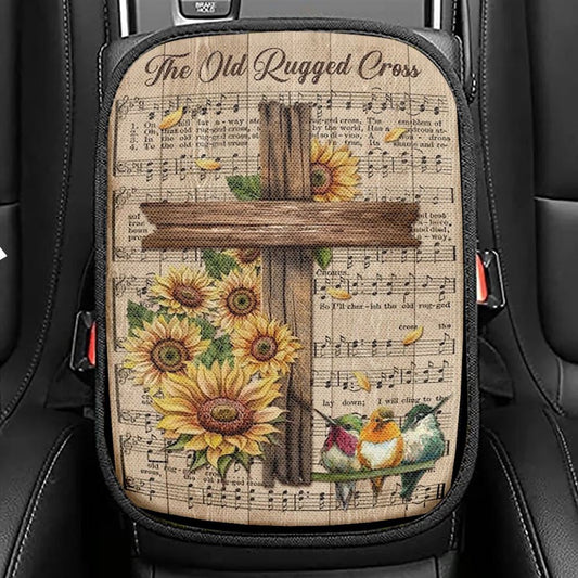 Music Sheet, Colorful Hummingbird, Sunflower, The Old Rugged Cross Car Center Console Cover, Christian Armrest Seat Cover, Bible Seat Box Cover
