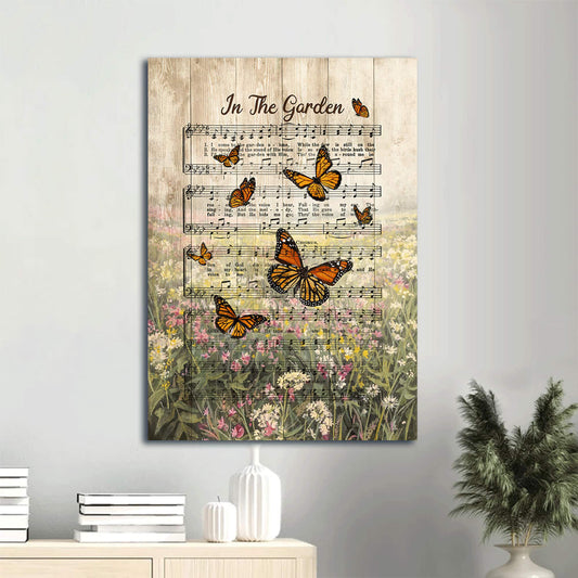 Music Sheet Orange Butterfly Brilliant Flower In The Garden Canvas Wall Art - Christian Gift