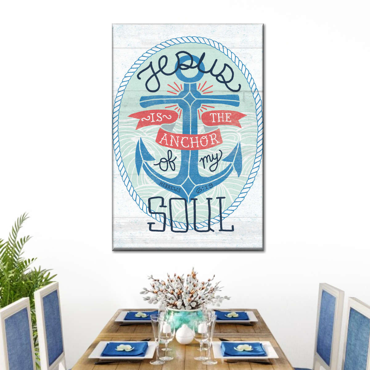 My Captain Shiplap Jesus Is The Anchor Of My Soul Canvas Wall Art - Canvas Religious Wall Art - Christian Wall Decor Living Room