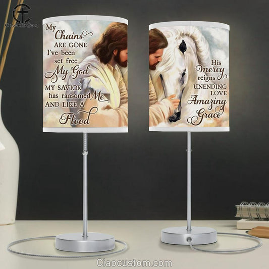 My Chains Are Gone I've Been Set Free My God Table Lamp - Jesus And Horse Table Lamp Prints - Christian Lamp Art - Religious Home Decor