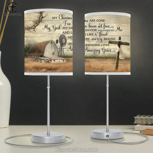 My Chains Are Gone I've Been Set Free Table Lamp For Bedroom - Amazing Grace - Bible Verse Lamp Art - Christian Home Decor